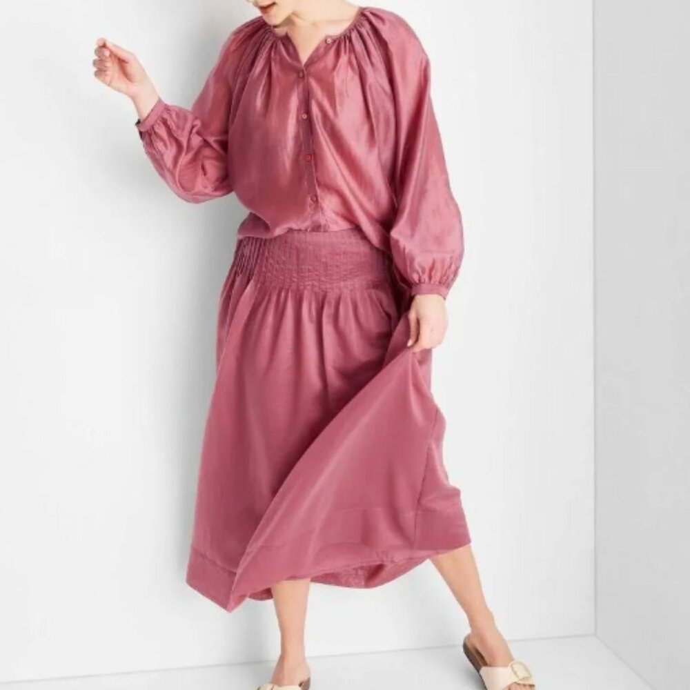 Future Collective  Drop-Waist Pleated Midi Skirt Size 6 NWT